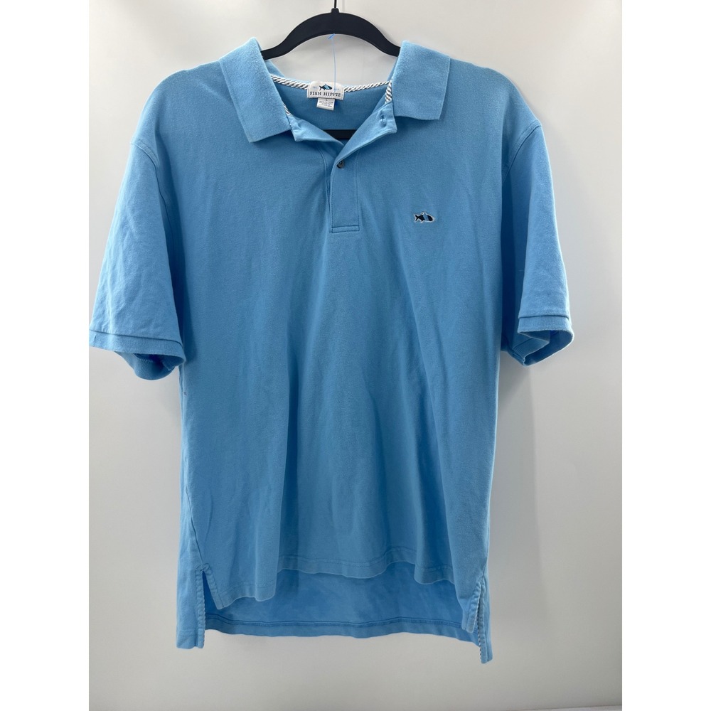 Fish Hippie Mens Blue Short Sleeve Pique Polo Shirt Logo Large